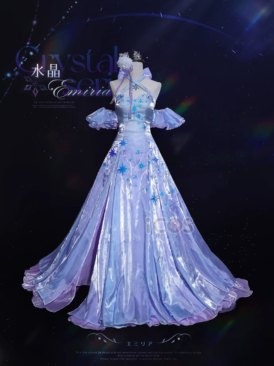 Anime Cosplay Rem - Emilia Rem Ice Crystal Formal Gown